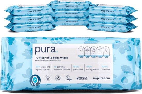 Pura doorspoelbare babydoekjes