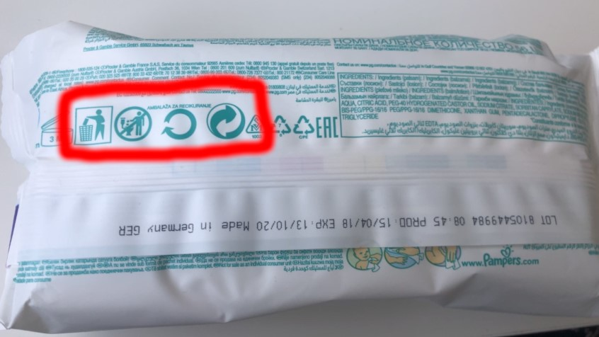 icoontjes op achterkant babydoekjes verpakking