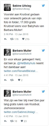 Twitter reacties van Sabine Uitslag en Barbara Muller