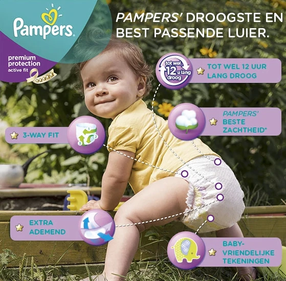 Kindje met Pampers Premium Protection Active Fit 