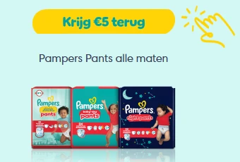 verpakkingen van Pampers pants en de 5 euro caschback button