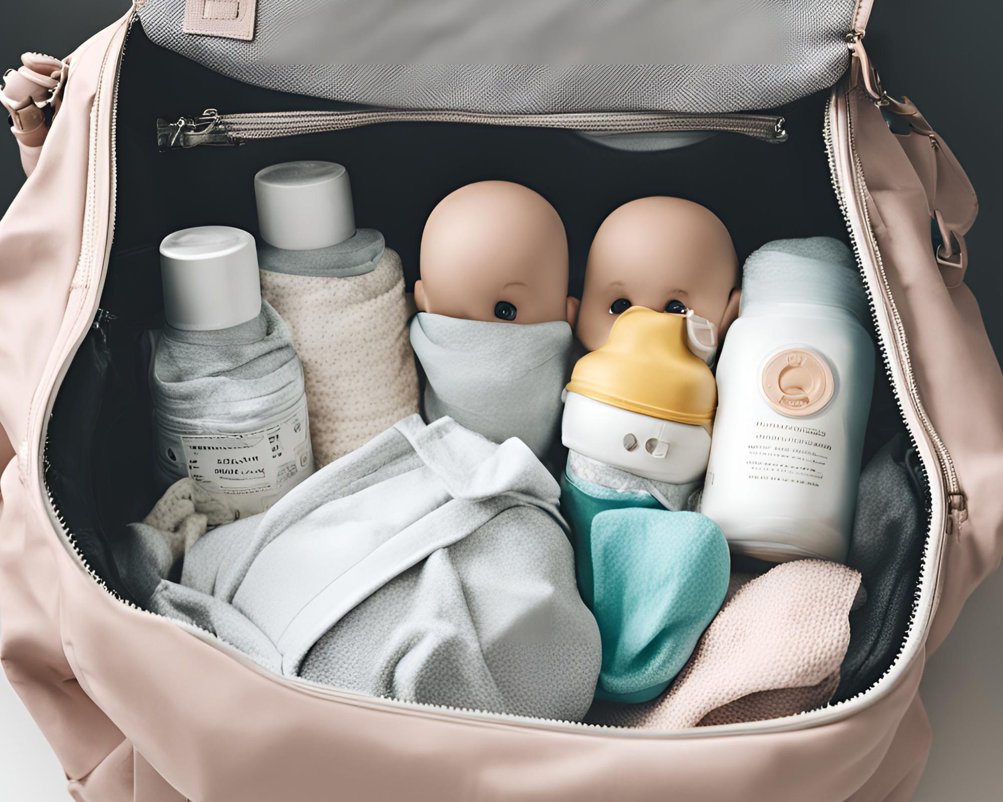 Geopende luiertas met babybenodigdheden voor onderweg