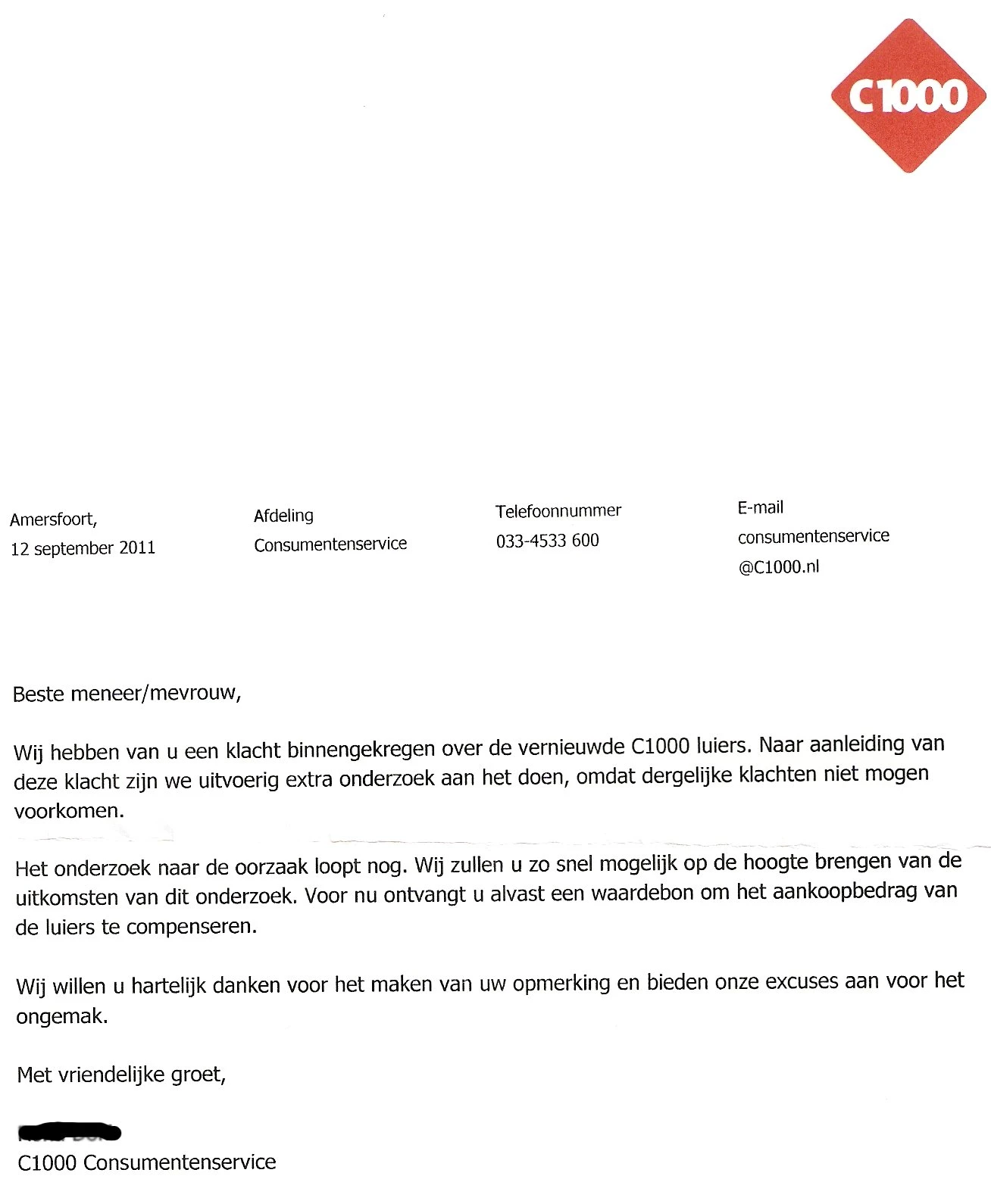 c100- brief over de luiers