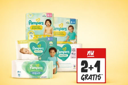 Pampers promotie met 2+1 gratis aanbieding in Jumbo winkel.