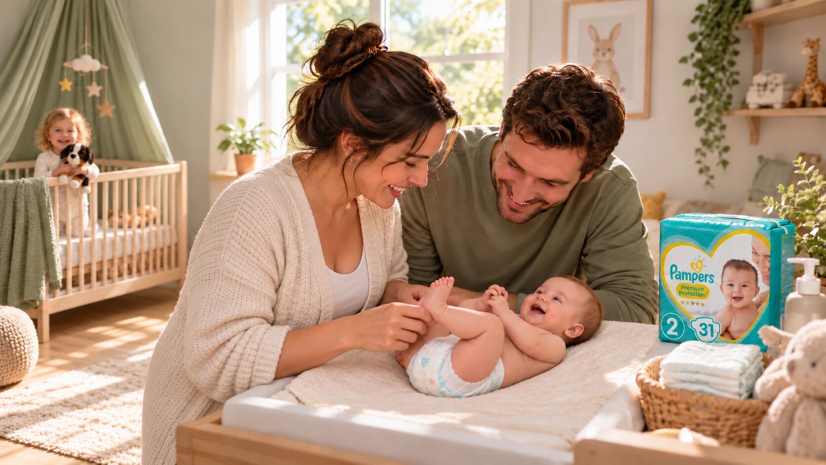 Ouders verschonen hun lachende baby op de commode