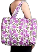 Quilted shopper bloemetjes - paarse strandtas met print - katoenen schoudertas - boodschappentas paars/wit - luiertas met dessin - STUDIO Ivana