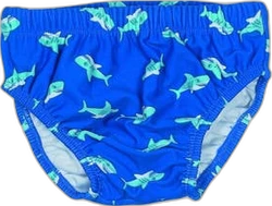 Blauwe zwemluier met heel veel kleine groene haaien 