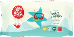 Verpakking van Bonbébé Waterdoekjes met illustraties en teksten.