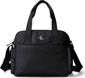 Zwarte Calvin Klein luiertas met handvatten, schouderband en logo op de voorkant