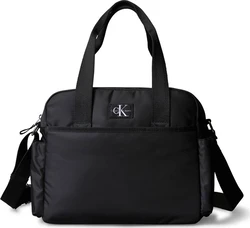 Zwarte Calvin Klein luiertas met handvatten, schouderband en logo op de voorkant