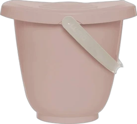 Blush roze Luma luieremmer met brede rand en licht handvat op zwarte achtergrond.