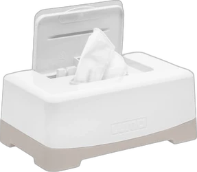 Witte Luma Easy wipe box met open deksel en een doekje dat uit de dispenser steekt.