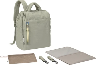 Mintgroene Lässig Minoa rugzak met handgrepen, schouderbanden, verschoonmat en accessoires