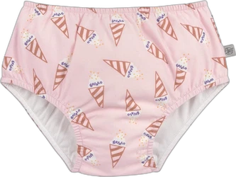 Lichtroze zwemluier met elastische taille, witte binnenkant en all-over ijsjesprint