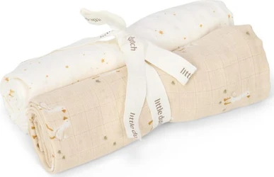 Set opgerolde beige hydrofiele luiers met Little Dutch lint en subtiele print