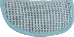 Close-up van spearmint luieretui met wafelstructuur, afgeronde rand en ton-sur-ton stiksel.