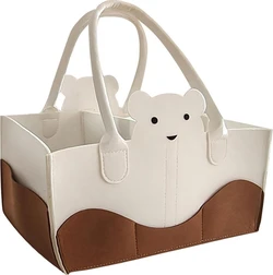 Luiertafel-organizer met berenkop 35x23x18 cm - Bruin/wit