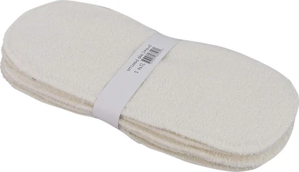 Set van drie naturel bamboe luierinleggers met afgeronde vorm en witte papieren band