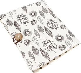 Wit luier-organizer etui met bruine bladerenprint, ronde knoop en elastische sluiting