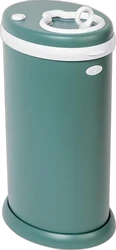 Groene Ubbi luieremmer met wit deksel, handgreep en ovaal logo op de voorzijde.