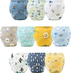 Set van 10 oefenbroekjes met vrolijke prints Tien kinderoefenbroekjes in diverse kleuren met prints van sport, dino, ruimte, dieren en zeedieren.
