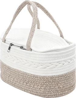 Luiermand katoenen touw met deksel 37 cm - Lichtbruin/wit