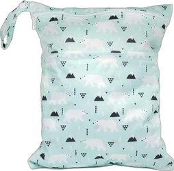 Mintgroene wetbag met witte ijsberen, zwarte bergmotieven, rits en polsband