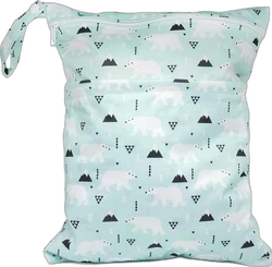 Mintgroene wetbag met witte ijsberen, zwarte bergmotieven, rits en polsband