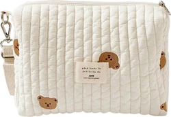 Gewatteerde luiertas-organizer met beren en schouderband 26x19 cm - Beige