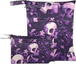 Wetbag set van 2 - Paarse schedels en bloemen