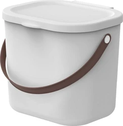 Witte compacte luieremmer van 6 liter met deksel en bruin draaghengsel