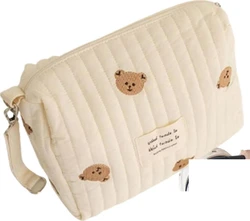 Gewatteerde kinderwagentas met beren en rits 25x17x10 cm - Crème