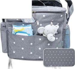 Kinderwagen-organizer 22 liter met bekerhouders en verschoonkussen - Grijs sterren
