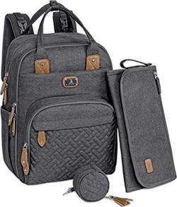 Gequilte luierrugzak set met aankleedmat en etui - Donkergrijs