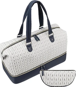Gevlochten luiertas weekender met etui 53 cm - Wit/donkerblauw