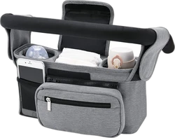 Kinderwagen-organizer met 2 bekerhouders en telefoonvak - Grijs