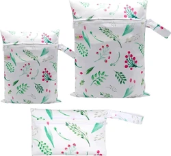 Wetbag set van 3 - Grijs/wit bladeren en bessen