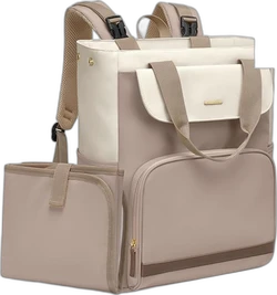 Luierrugzak met verschoonkussen en kinderwagenriemen - Taupe/crème