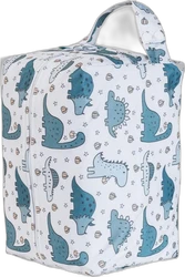 Witte wetbag pod met handvat, ritssluiting en blauwe dinosaurusprint met sterren
