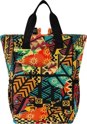 Kleurrijke luiertas rugzak met Afrikaanse print Luiertas rugzak met kleurrijke Afrikaanse print, zwarte hengsels en voorvak met ritssluiting
