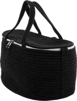 Gevlochten katoenen luiermand met verdelers 37x26x18,5 cm - Zwart