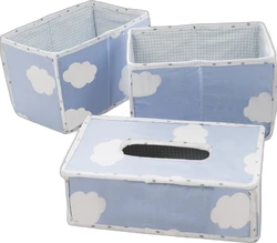 Opbergset 3-delig met doekjesbox - Blauw wolkjes
