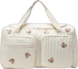 Gewatteerde luiertas met berenprint en 2 voorvakken 31x25x10 cm - Crème