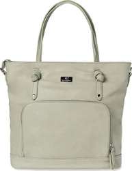 Olijfgroene kunstleren luiertas tote met knoopdetails Olijfgroene tote luiertas van kunstleer met lange hengsels, knoopdetails en groot voorvak met rits