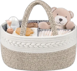 Thijox luiertafel-organizer katoenen touw XL 45x33x23 cm - Bruin/wit