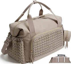 Gevlochten luiertas weekendtas 43x39x17 cm - Taupe