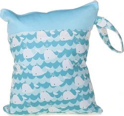 Wetbag met dubbele rits 30x36 cm - Blauwe walvissen