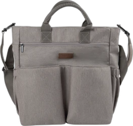 Hazelkleurige Novi luiertas met handvatten, ritsvak, logo patch en schouderbanddetails