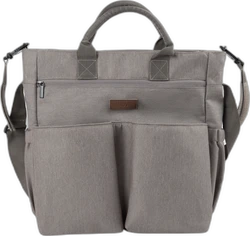 Hazelkleurige Novi luiertas met handvatten, ritsvak, logo patch en schouderbanddetails