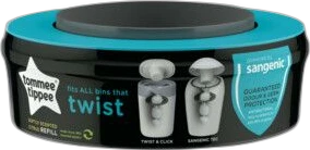 Tommee Tippee Twist navulcassette met turquoise rand, zwart label en grijze opening